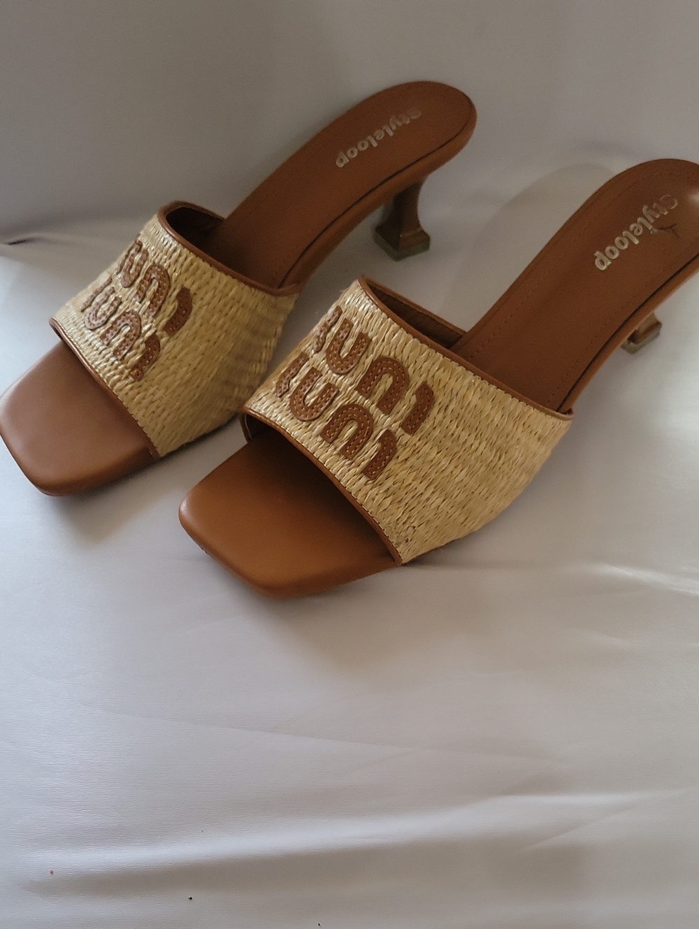 Tan Raffia Slide Sandals - Picture 2 of 5
